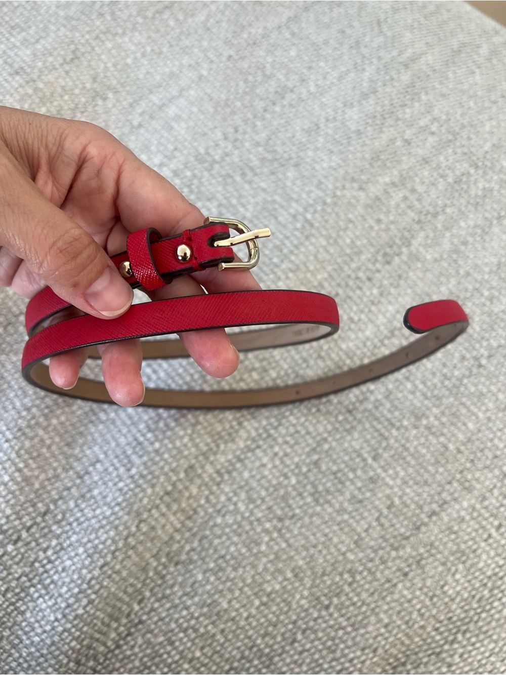 Ann Taylor Red Women's Slim Leather Belt with Gold Buckle Small